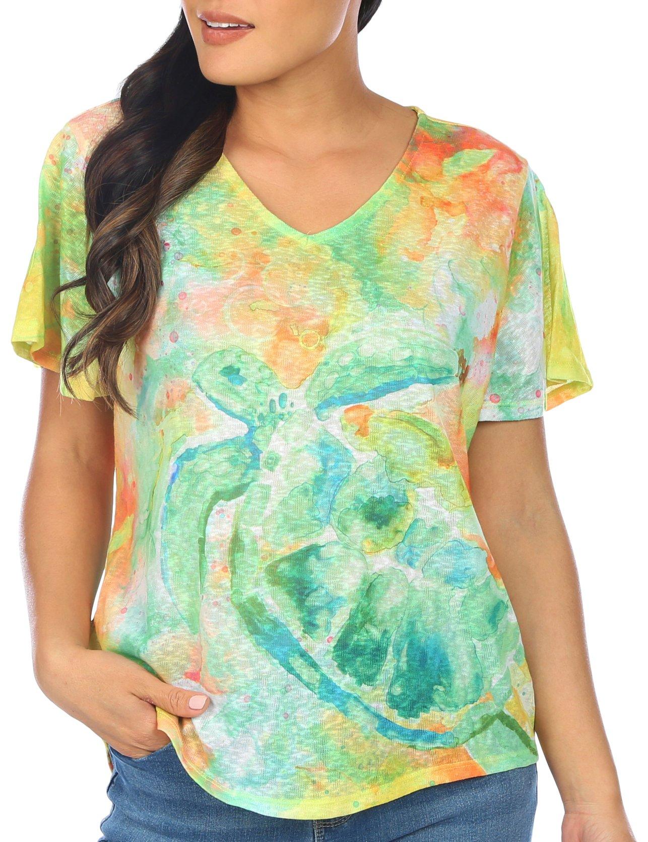 Art & Sol Womens Abstract Turtle Dolman Short Sleeve Top