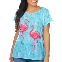 Art & Sol Womens Flamingo Pair Dolman Short Sleeve Top