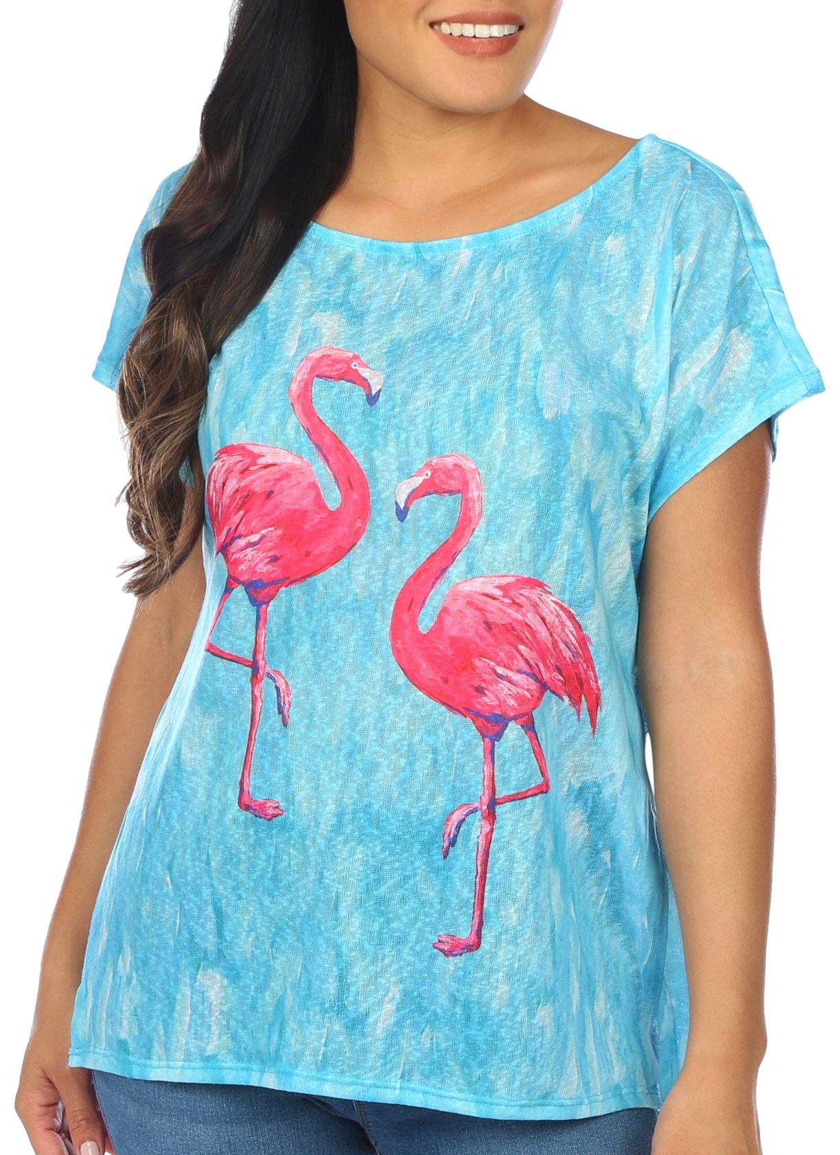 Womens Flamingo Pair Dolman Short Sleeve Top