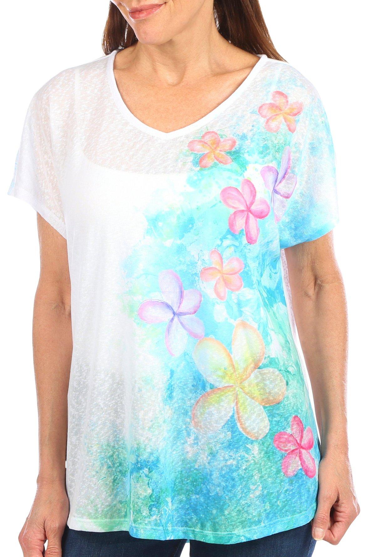 Art & Sol Womens Floral Dolman Short Sleeve Top