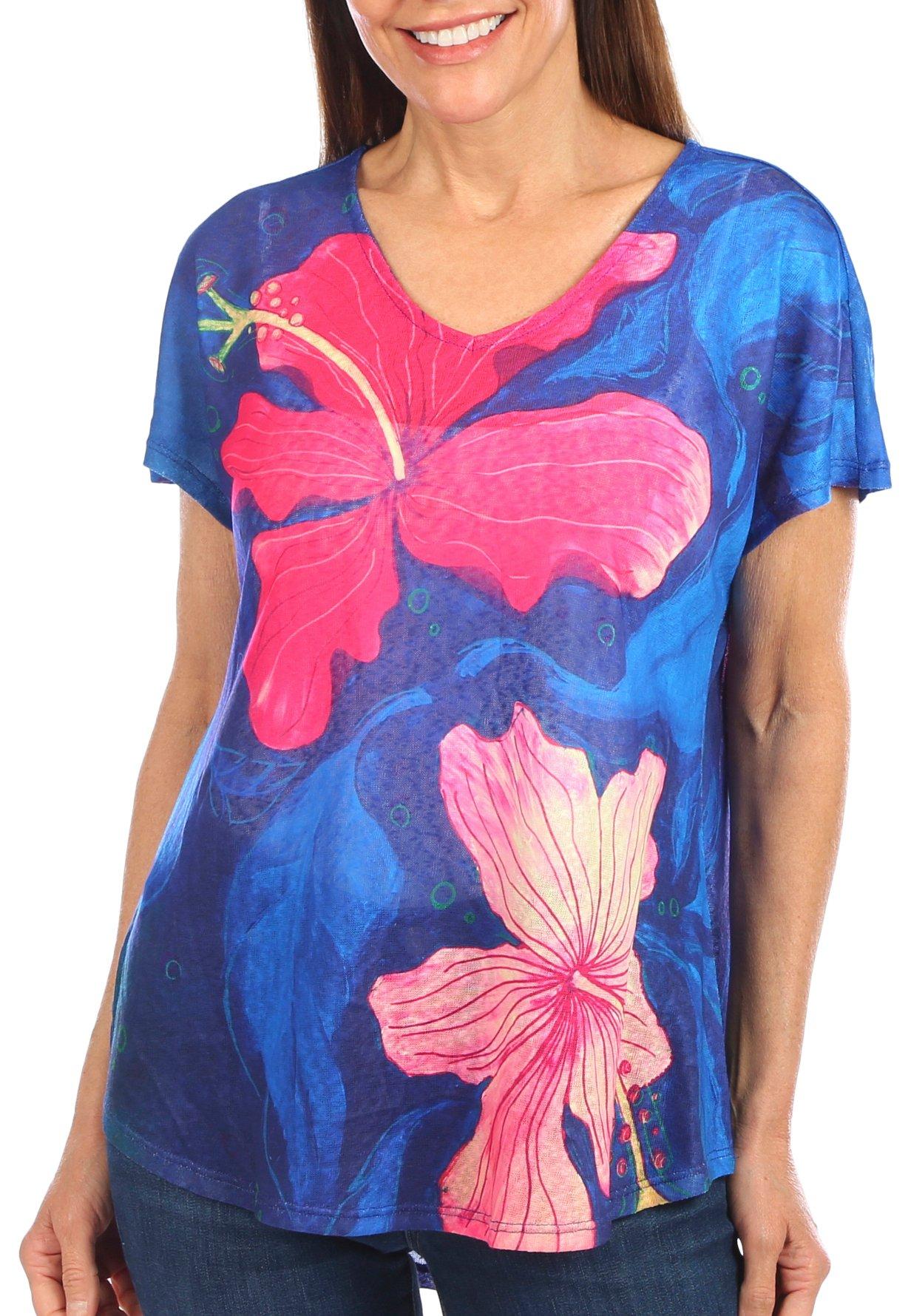 Art & Sol Womens Hibiscus Dolman Short Sleeve Top