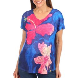 Art & Sol Womens Hibiscus Dolman Short Sleeve Top