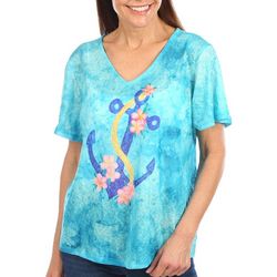 Art & Sol Womens Floral Anchor Dolman Short Sleeve Top
