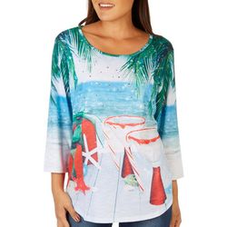 Womens Christmas Beach Cocktails Embellished 3/4 Sleeve Top