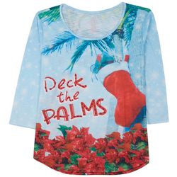 Womens Deck The Palms Embellished 3/4 Sleeve Top