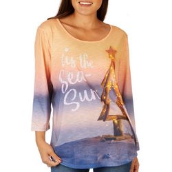 Womens Tis The Sea-Sun Embellished 3/4 Sleeve Top