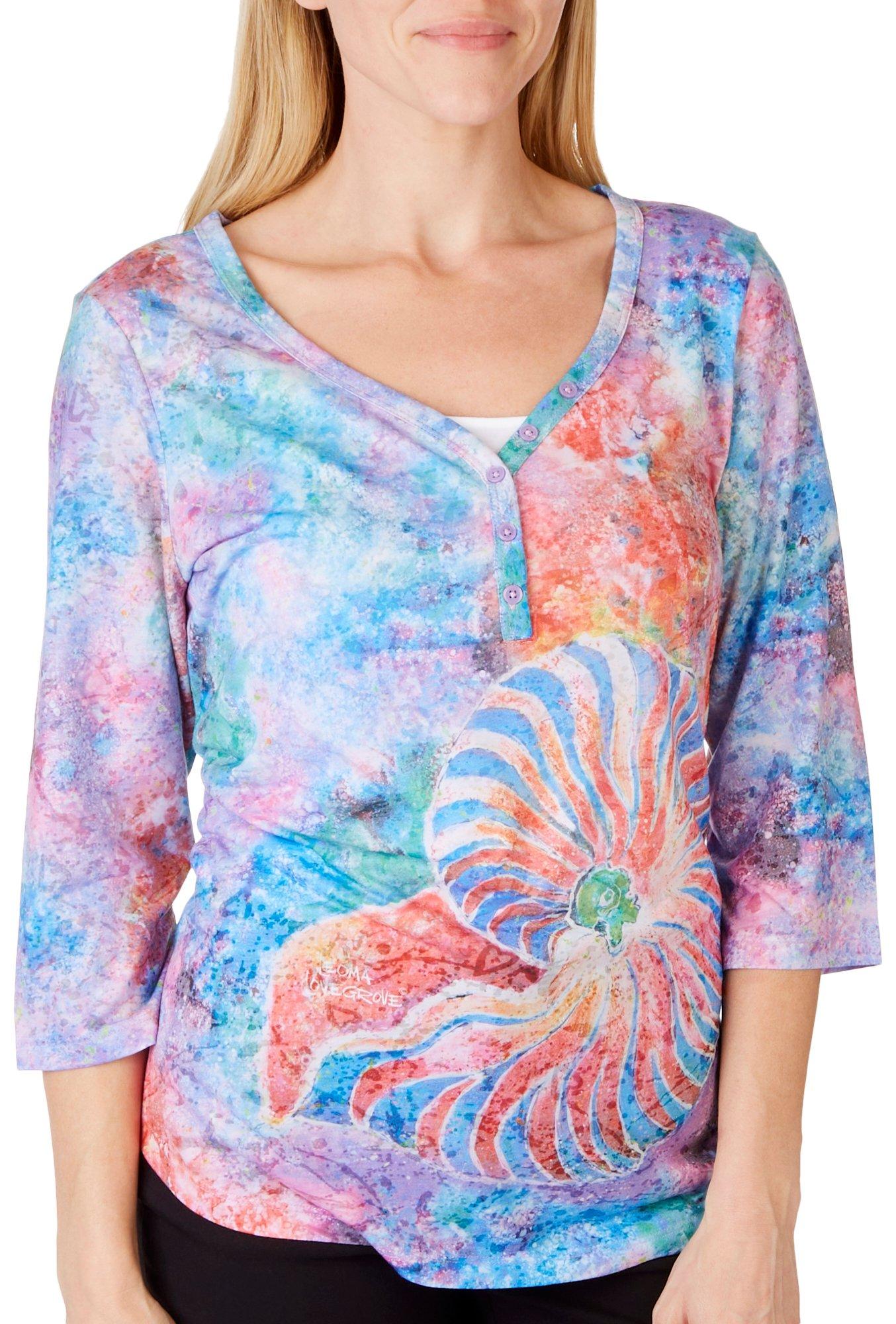 Womens 3/4 Bling Button Top