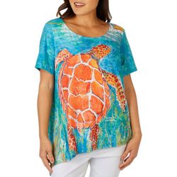 Womens Sea Turtle Asymmetrical Short Sleeve Top