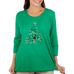 Womens Embroidered Christmas Tree 3/4 Sleeve Top