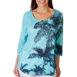 Womens Palm Scoop Neck 3/4 Sleeve Top
