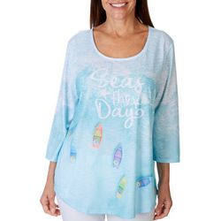 Womens Seas The Day Scoop Neck 3/4 Sleeve Top