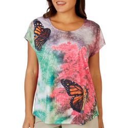 Coral Bay Womens Monarch Butterfly Short Sleeve Top