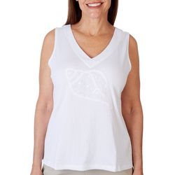 Womens Conch Shell Embellished Crinkle V Neck Sleeveless Top