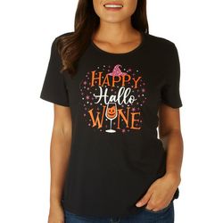 Womens Happy Hallo Wine Embellished Short Sleeve Tee