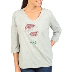Coral Bay Womens 3/4 Sleeve Christmas Drink Top