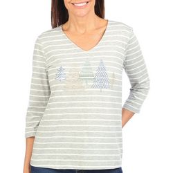 Coral Bay Womens 3/4 Sleeve Stripes and Tree Lights Top