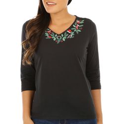 Coral Bay Womens 3/4 Sleeve Christmas Greens Decorations Top