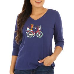 Coral Bay Womens 3/4 Sleeve Christmas Bicycle Top