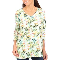 Coral Bay Womens 3/4 Sleeve Flamingo and Palms Holiday Top