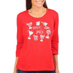 Coral Bay Womens 3/4 Sleeve Holly + Jolly Top