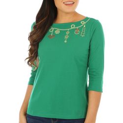 Coral Bay Womens 3/4 Sleeve Christmas Decorations Top