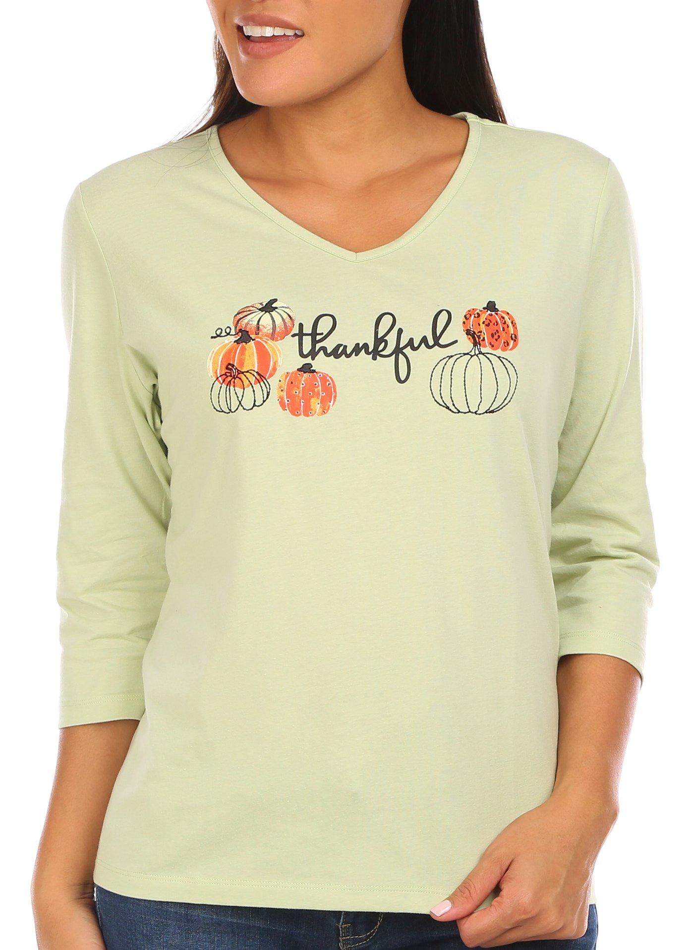 Coral Bay Womens 3/4 Sleeve Thankful Harvest Pumpkin