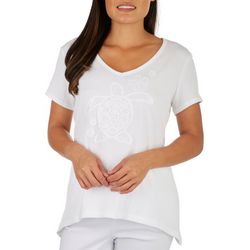 SunBay Womens Embroidered Turtle Short Sleeve Top