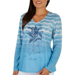 SunBay Womens Palm Tree Embellished Long Sleeve Top