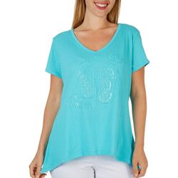 SunBay Womens Embroidered V-Neck Short Sleeve Top