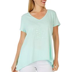 SunBay Womens Sea Turtle Sequin Embroidered Crinkle Top