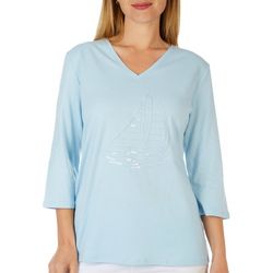 SunBay Womens Sailboat Sequin Embroidered Top