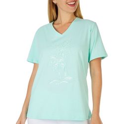 SunBay Womens Palm Tree Sequin Embroidered Top