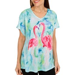 Art & Sol Womens Flamingo V-Neck Dolman Short Sleeve Top