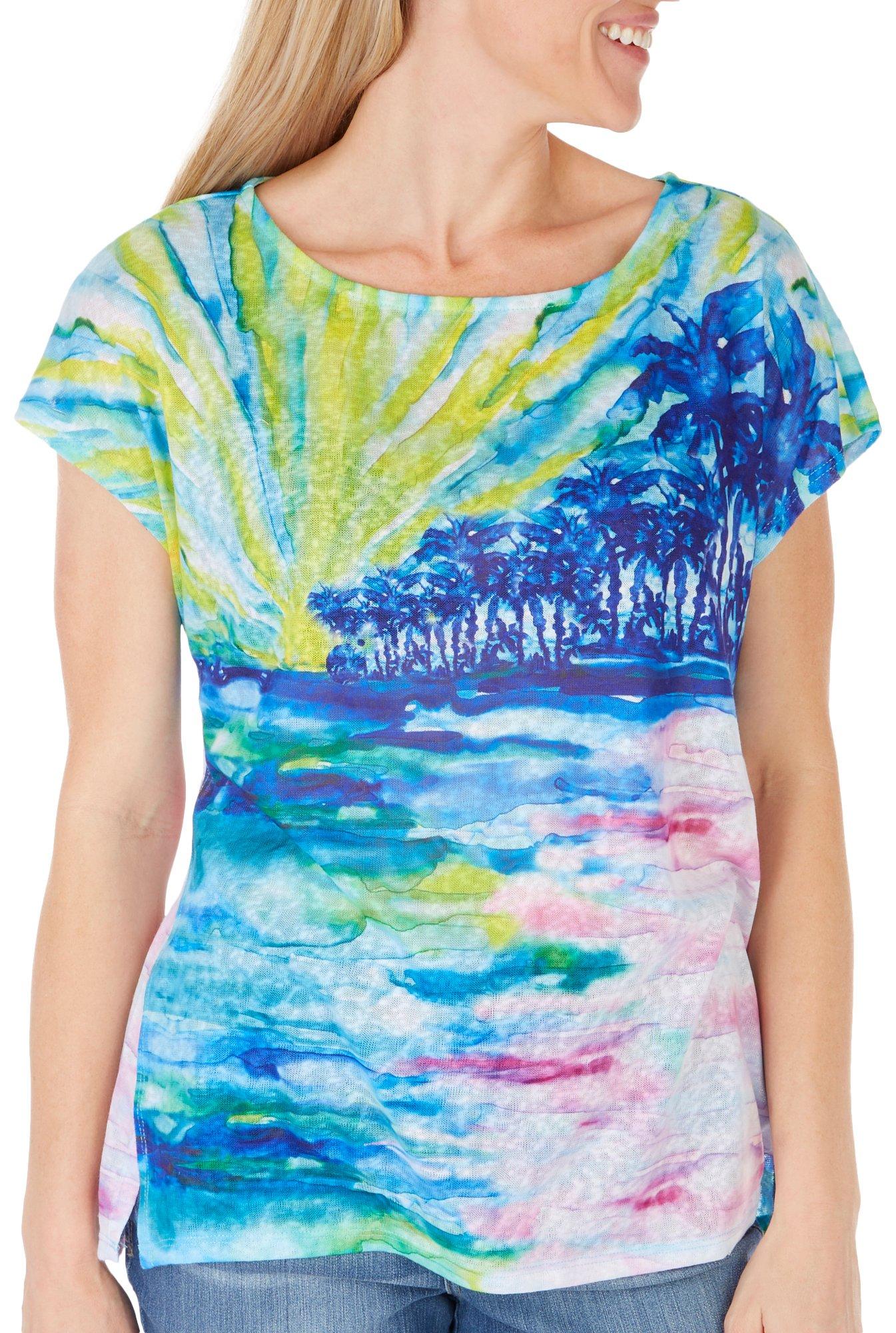 Art & Sol Womens Beach Sunrise Dolman Short Sleeve Top