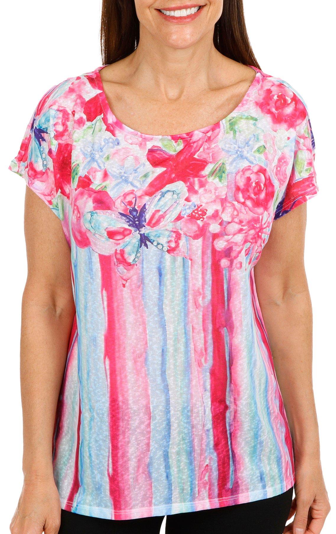 Art & Sol Womens Linear Butterfly Dolman Forward Top