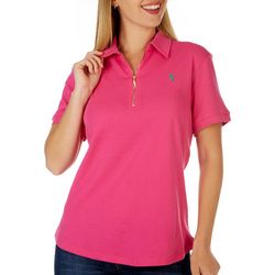 Pappagallo Womens Solid Zipper Placket Polo Shirt