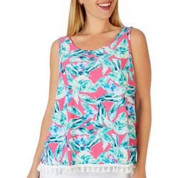 Pappagallo Womens Tammy Floral Tassel Top