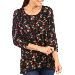 Khakis & Co Womens Holly Berry 3/4 Sleeve Top