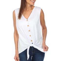 Womens Solid Tie-Front Sleeveless Top