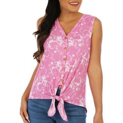 Womens Flower Tie-Front Sleeveless Top