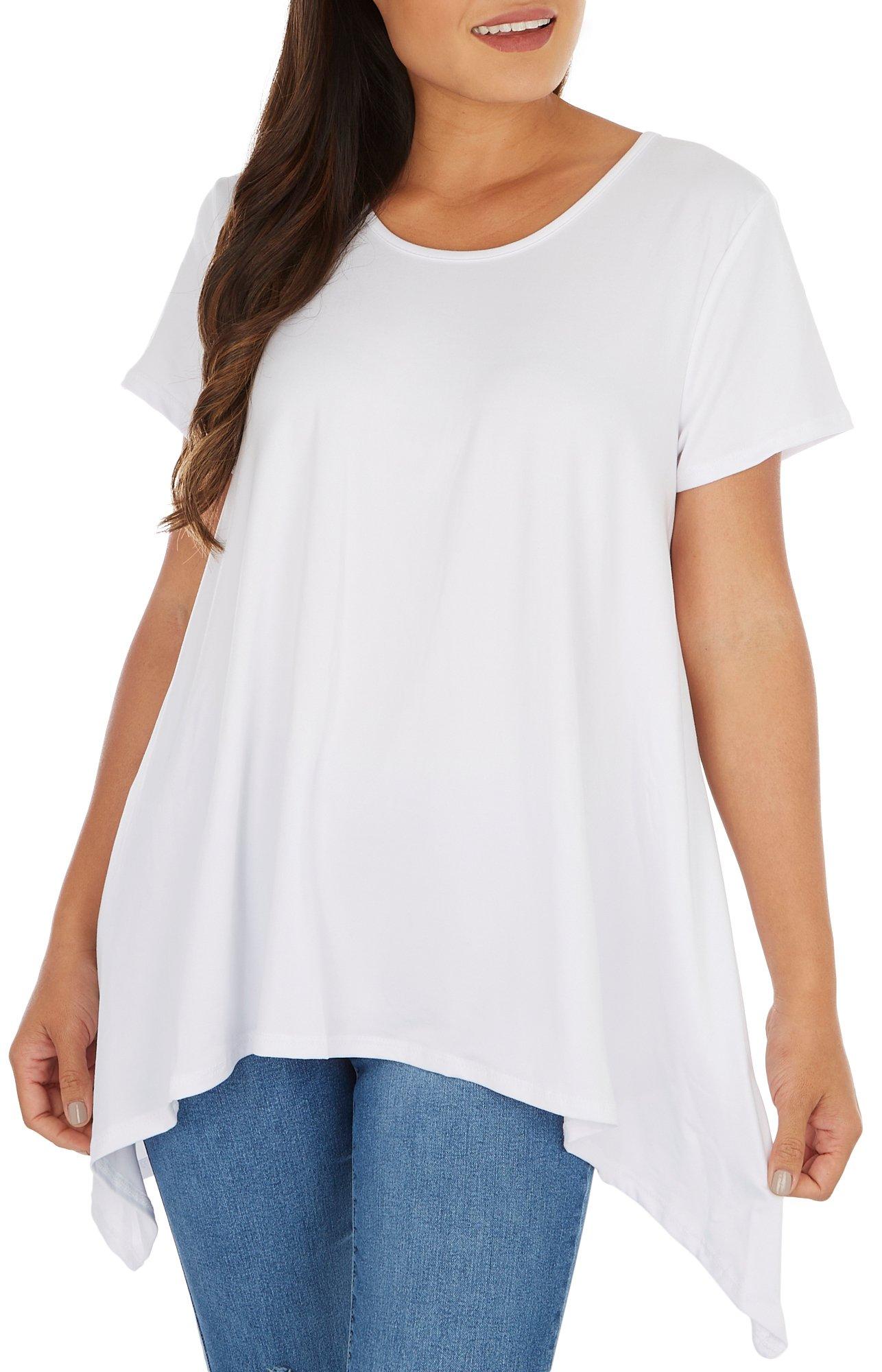 Short sleeved assymmetrical sharkbite hem tunic top - White leopard - Plus  Size. Colour: white. Size: 1x