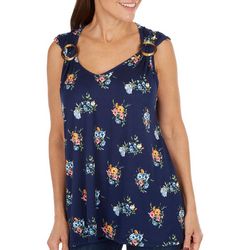 Womens Floral Bouquet Print Sleeveless Ring Top