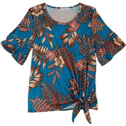 Womens Tropical Side Knot Short Sleeve Top