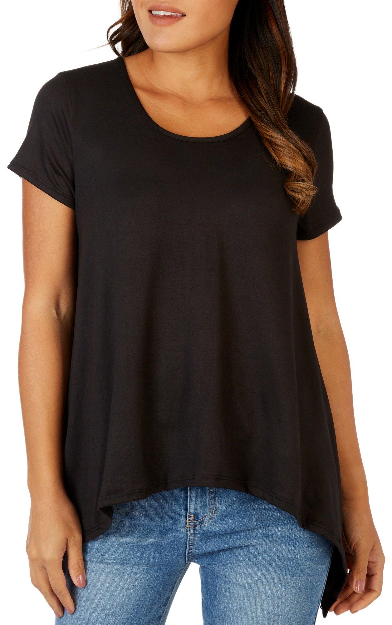 C'est La Vie Womens Solid Sharkbite Short Sleeve Top