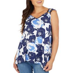 Womens Floral Print Ring Embellished Sleeveless Top