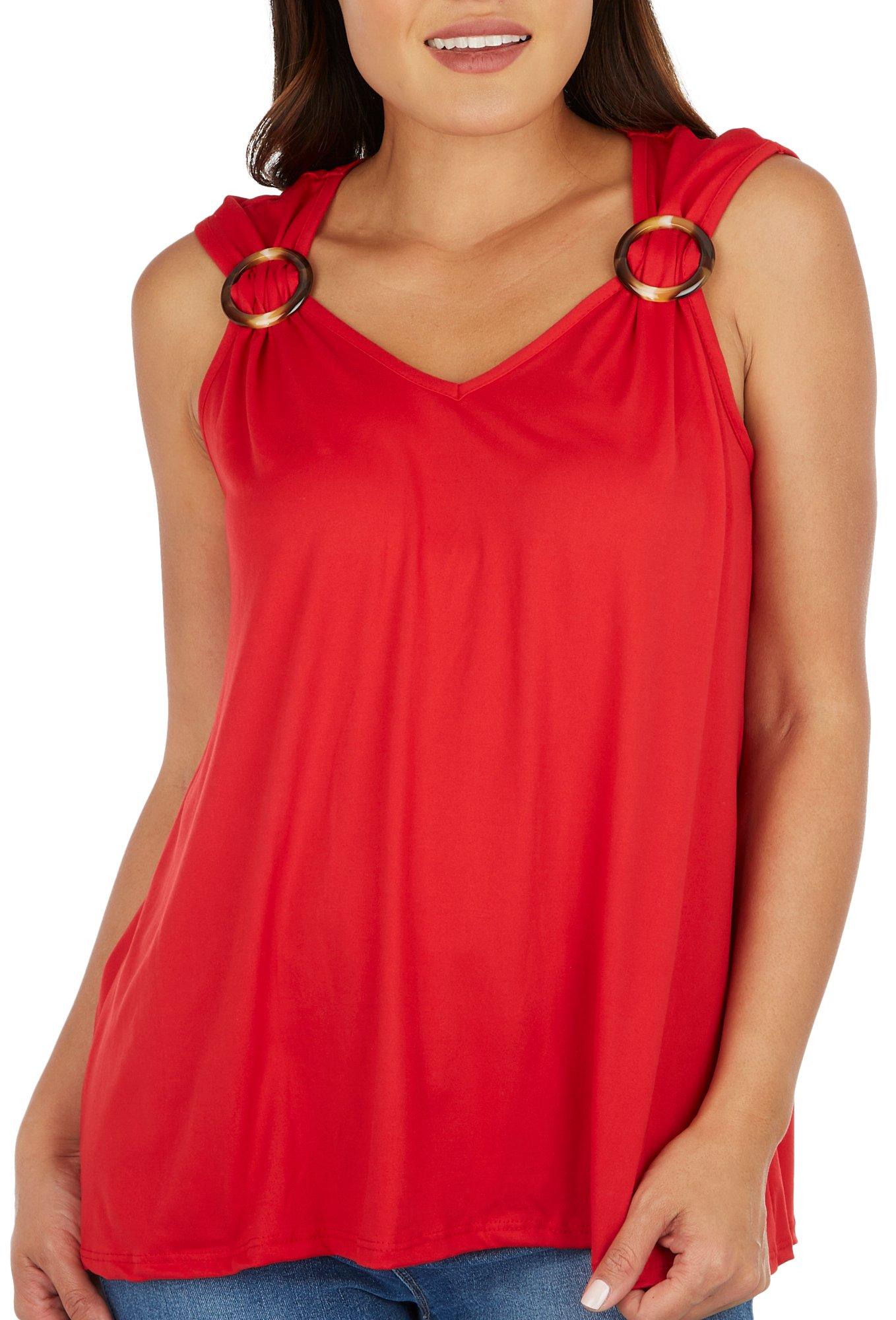 Womens Solid Ring Embellished Sleeveless Top