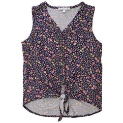 Womens Floral Tie Front Sleeveless Top
