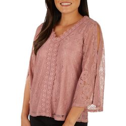 Cable & Gauge Womens Lace V-Neck 3/4 Sleeve Top