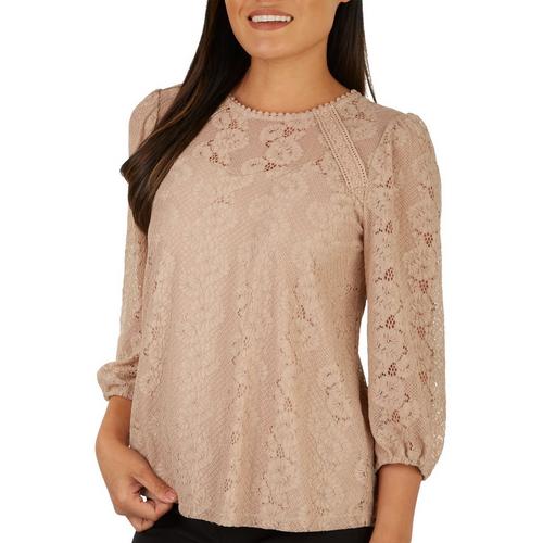 Cable & Gauge Womens Lace 3/4 Sleeve Top