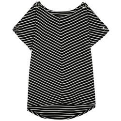 Cable & Gauge Womens Striped Grommet Short Sleeve Top